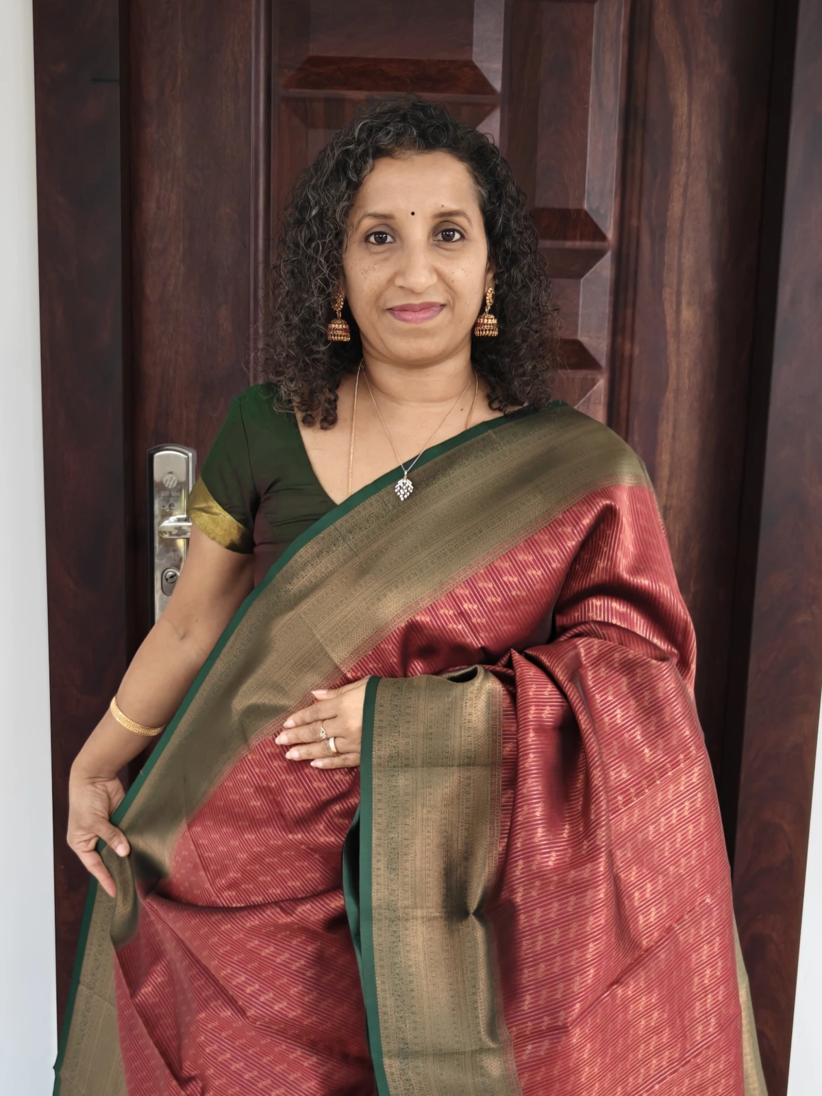 Maroon And Green Kanchi Semi Silk Saree Pss024 1
